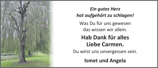 Traueranzeige von Carmen  von Wochenend Anzeiger