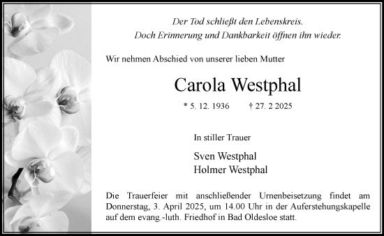 Traueranzeige von Carola Westphal von MARKT Bad Oldesloe/Reinfeld und Stormarner Tageblatt