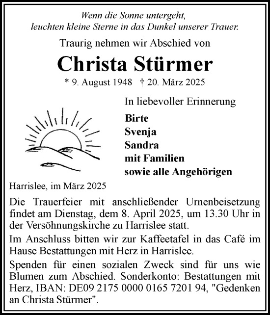 Traueranzeige von Christa Stürmer von Flensburger Tageblatt