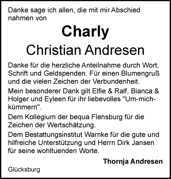 Traueranzeige von Christian Andresen von Flensburger Tageblatt