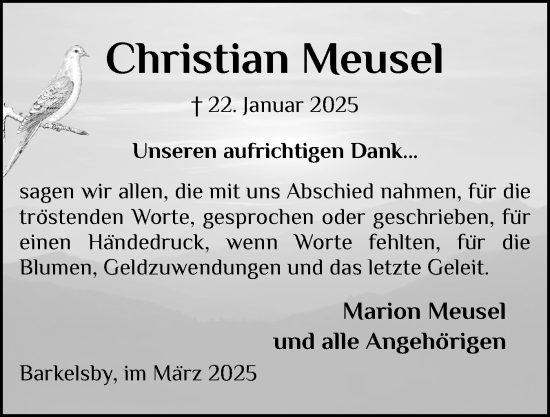 Traueranzeige von Christian Meusel von Eckernförder Zeitung, Hallo Eckernförde