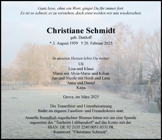 Traueranzeige von Christiane Schmidt von Wochenend Anzeiger