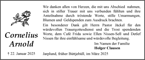 Traueranzeige von Cornelius Arnold von Husumer Nachrichten, Nordfriesland Tageblatt