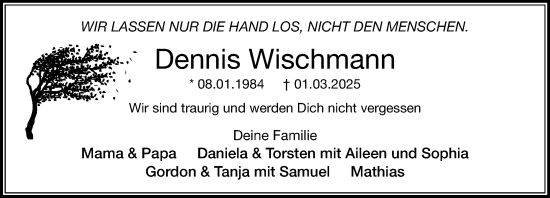 Traueranzeige von Dennis Wischmann von MARKT Ratzeburg/Mölln