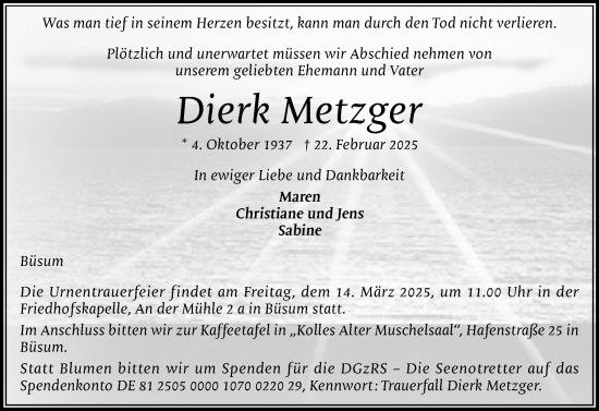 Traueranzeige von Dierk Metzger von Region Pinneberg und tip Pinneberg