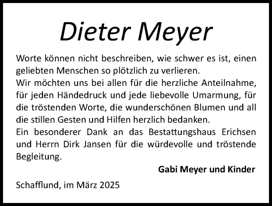 Traueranzeige von Dieter Meyer von Flensburger Tageblatt