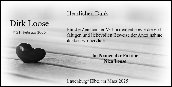 Traueranzeige von Dirk Loose von Wochenend Anzeiger