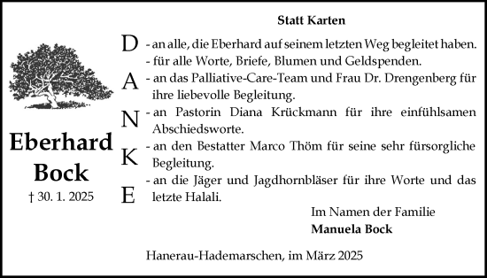 Traueranzeige von Eberhard Bock von Schleswig-Holsteinische Landeszeitung