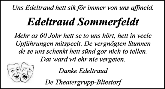 Traueranzeige von Edeltraud Sommerfeldt von MARKT Ratzeburg/Mölln