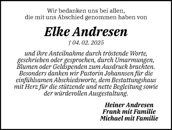 Traueranzeige von Elke Andresen von Flensburger Tageblatt