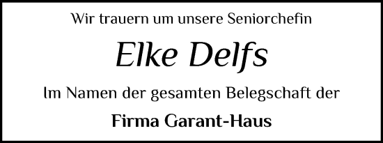 Traueranzeige von Elke Delfs von Eckernförder Zeitung, Hallo Eckernförde