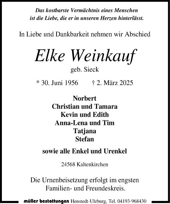 Traueranzeige von Elke Weinkauf von Umschau