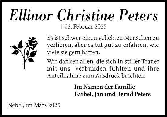 Traueranzeige von Ellinor Christine Peters von Der Insel-Bote