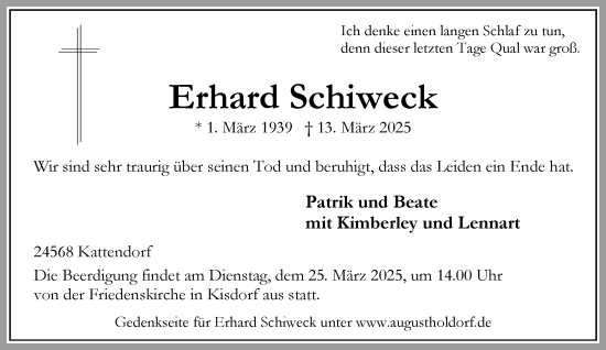 Traueranzeige von Erhard Schiweck von Umschau