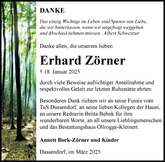 Traueranzeige von Erhard Zörner von Wochenend Anzeiger