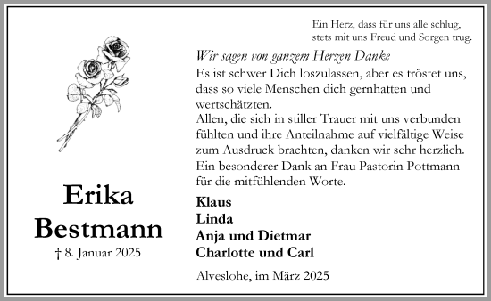 Traueranzeige von Erika Bestmann von Umschau
