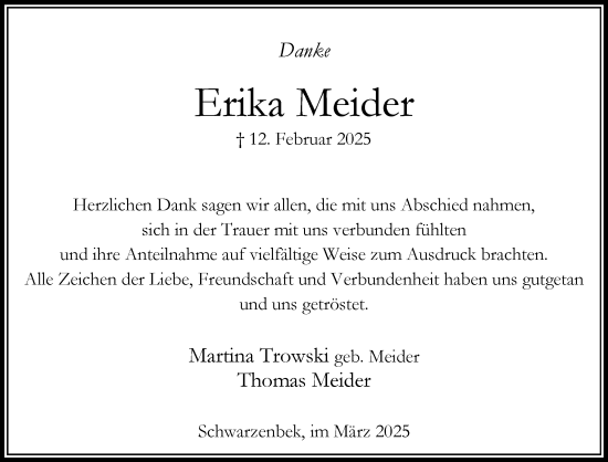 Traueranzeige von Erika Meider von Wochenend Anzeiger