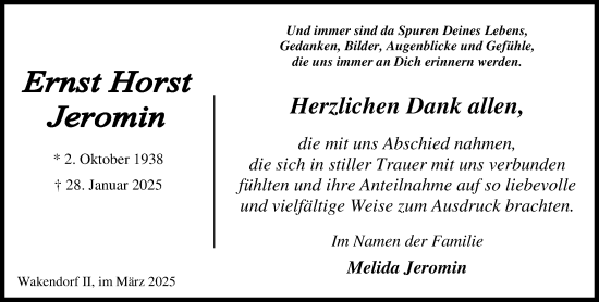 Traueranzeige von Ernst Horst Jeromin von Umschau