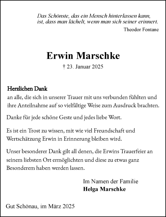 Traueranzeige von Erwin Marschke von MARKT Glinde/Reinfeld
