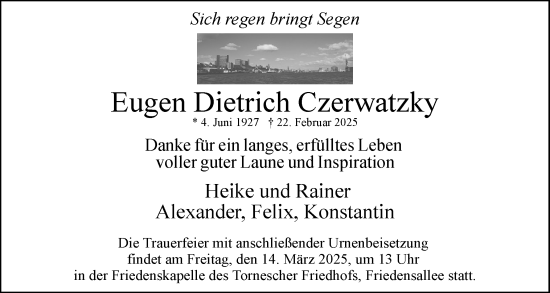 Traueranzeige von Eugen Dietrich Czerwatzky von Uetersener Nachrichten, Der tip am Wochenende