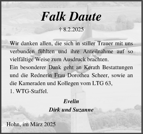 Traueranzeige von Falk Daute von Schleswig-Holsteinische Landeszeitung