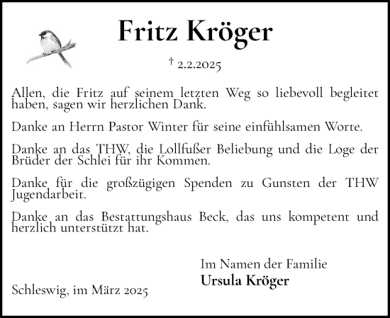 Traueranzeige von Fritz Kröger von Schleswiger Nachrichten, Schlei-Bote