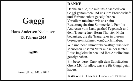 Traueranzeige von Gaggi  von Region Flensburg