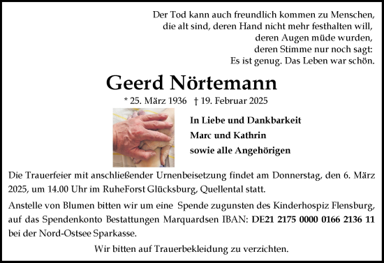 Traueranzeige von Geerd Nörtemann von Flensburger Tageblatt