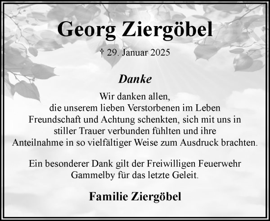 Traueranzeige von Georg Ziergöbel von Eckernförder Zeitung, Hallo Eckernförde