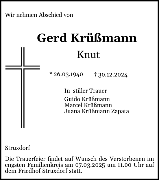 Traueranzeige von Gerd Krüßmann von Schleswiger Nachrichten, Schlei-Bote