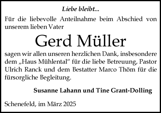 Traueranzeige von Gerd Müller von Norddeutsche Rundschau, Wilstersche Zeitung, Glückstädter Fortuna