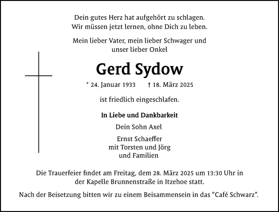 Traueranzeige von Gerd Sydow von Norddeutsche Rundschau, Wilstersche Zeitung, Glückstädter Fortuna