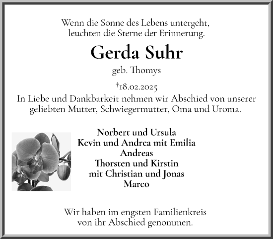 Traueranzeige von Gerda Suhr von Holsteinischer Courier