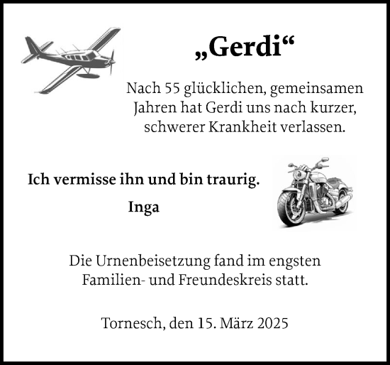 Traueranzeige von Gerdi  von Uetersener Nachrichten, Der tip am Wochenende