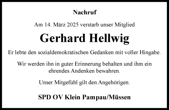 Traueranzeige von Gerhard Hellwig von Wochenend Anzeiger