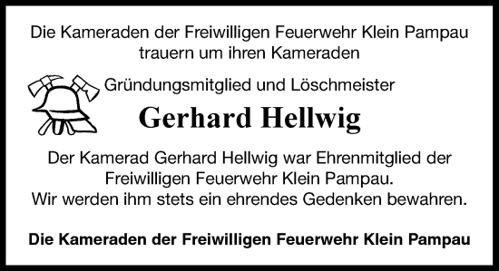 Traueranzeige von Gerhard Hellwig von Wochenend Anzeiger