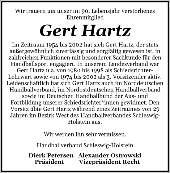 Traueranzeige von Gert Hartz von Norddeutsche Rundschau, Wilstersche Zeitung, Glückstädter Fortuna