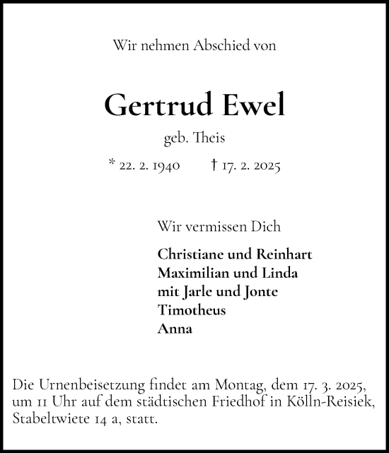 Traueranzeige von Gertrud Ewel von Elmshorner Nachrichten, Barmstedter Zeitung