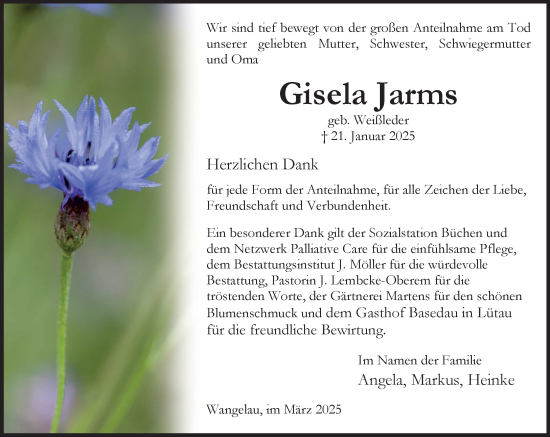 Traueranzeige von Gisela Jarms von Wochenend Anzeiger