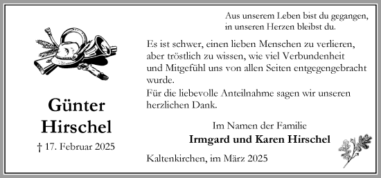 Traueranzeige von Günter Hirschel von Umschau