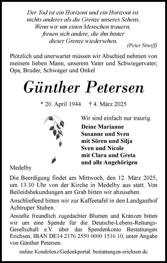 Traueranzeige von Günther Petersen von Region Flensburg