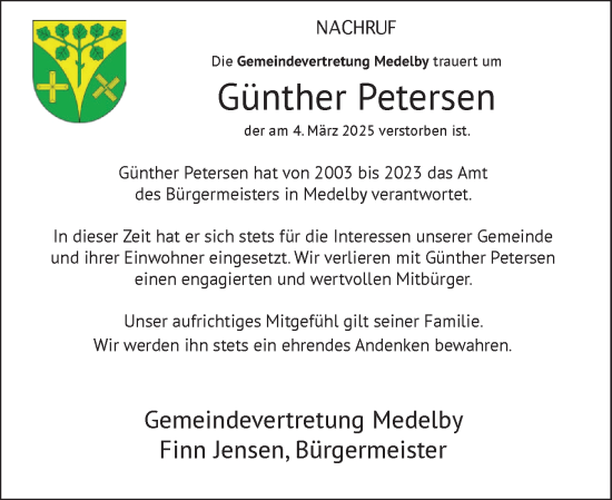 Traueranzeige von Günther Petersen von Flensburger Tageblatt