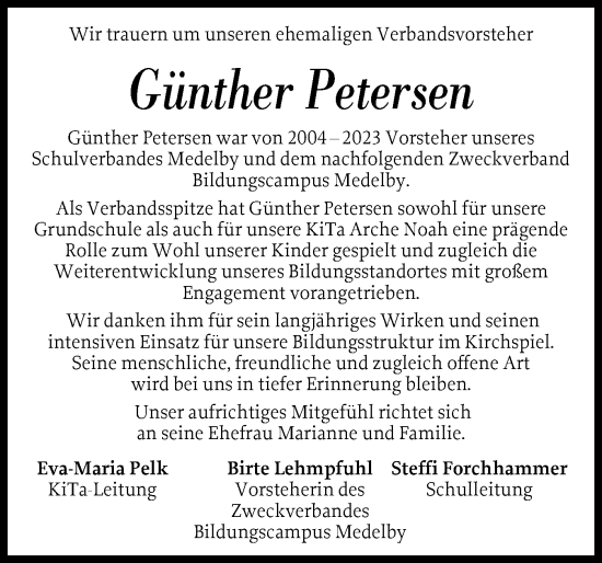 Traueranzeige von Günther Petersen von Flensburger Tageblatt