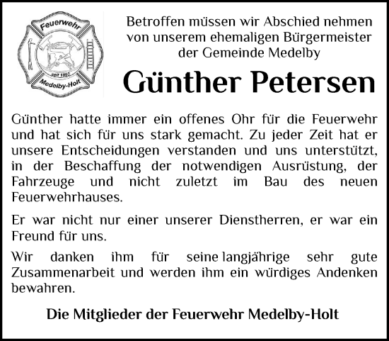 Traueranzeige von Günther Petersen von Flensburger Tageblatt