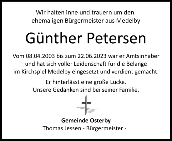 Traueranzeige von Günther Petersen von Flensburger Tageblatt