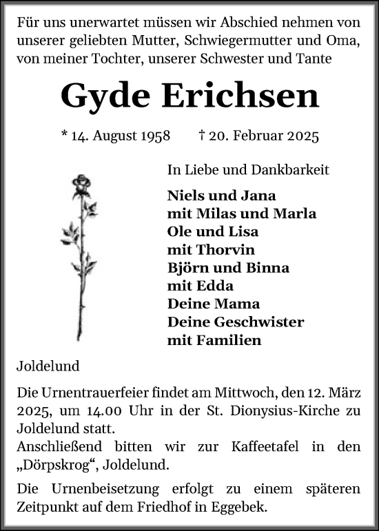 Traueranzeige von Gyde Erichsen von Region Flensburg