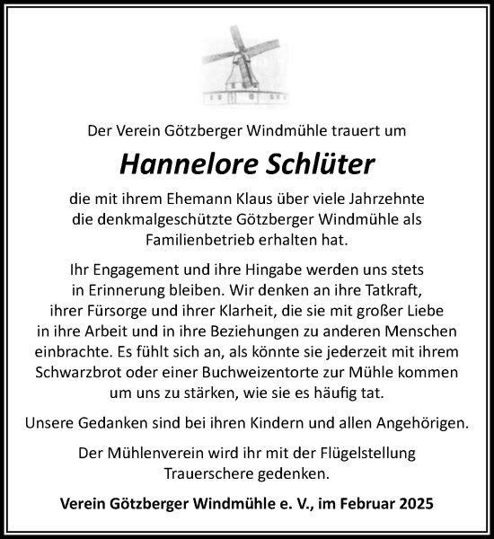 Traueranzeige von Hannelore Schlüter von Umschau