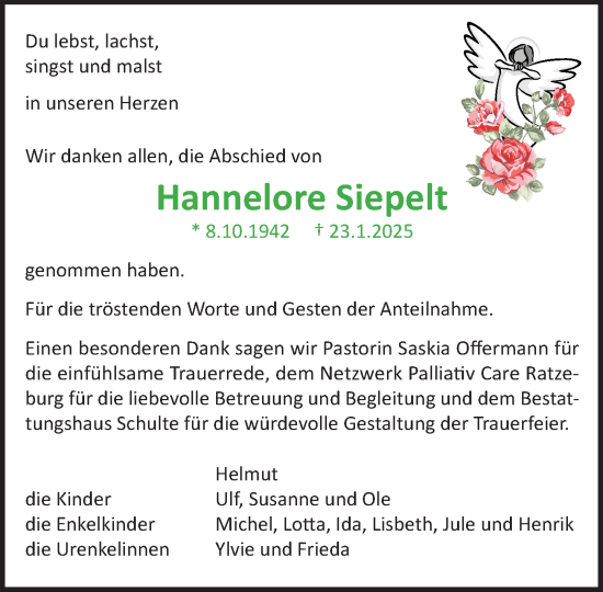 Traueranzeige von Hannelore Siepelt von Wochenend Anzeiger