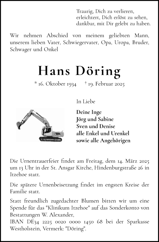 Traueranzeige von Hans Döring von Norddeutsche Rundschau, Wilstersche Zeitung, Glückstädter Fortuna