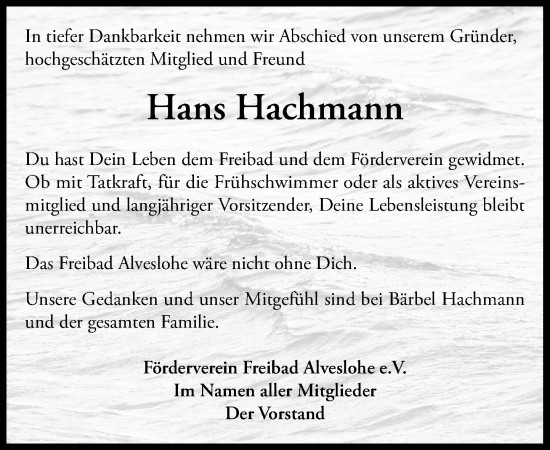 Traueranzeige von Hans Hachmann von Umschau